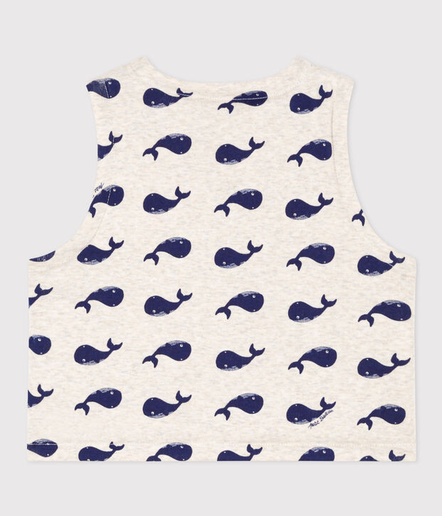 Chaleco reversible de algod&oacute;n con ballenas para beb&eacute; beige/azul