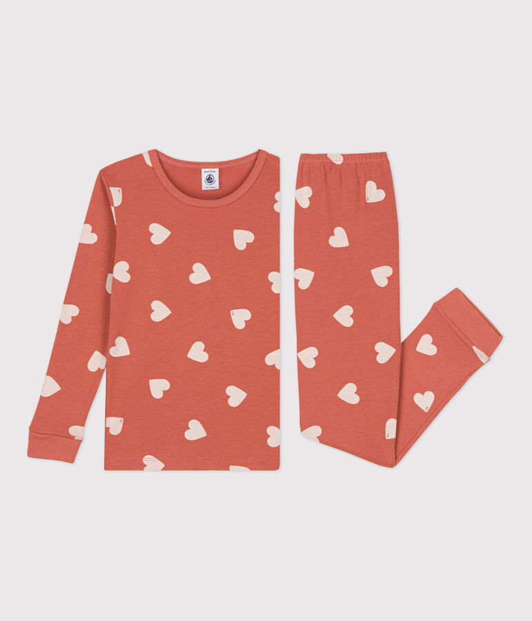 Pijama snugfit de algod&oacute;n con coraz&oacute;n para ni&ntilde;a rosa/blanco