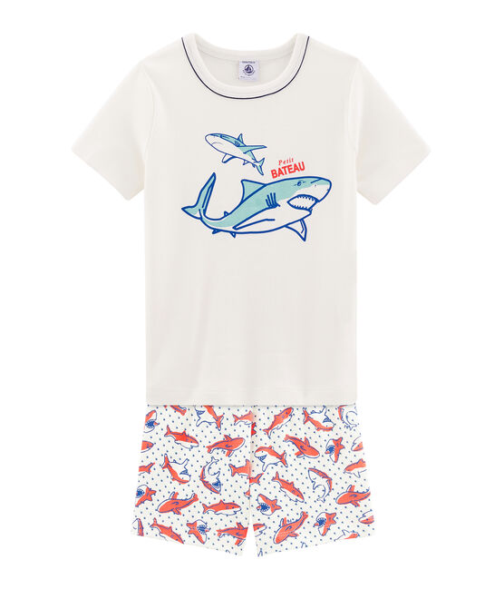 Pijama corto de punto para niño blanco MARSHMALLOW/blanco MULTICO