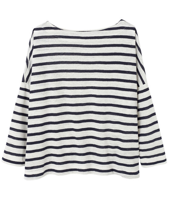 Top marinero de lino para mujer blanco LAIT/azul SMOKING