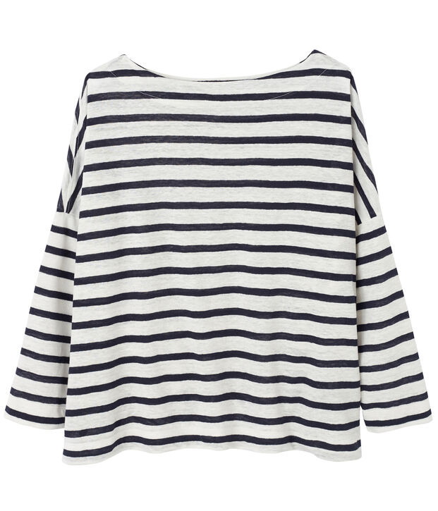 Top marinero de lino para mujer blanco/azul