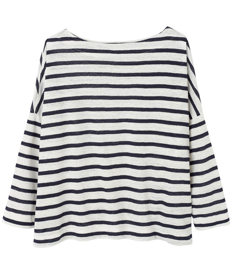 Top marinero de lino para mujer blanco/azul