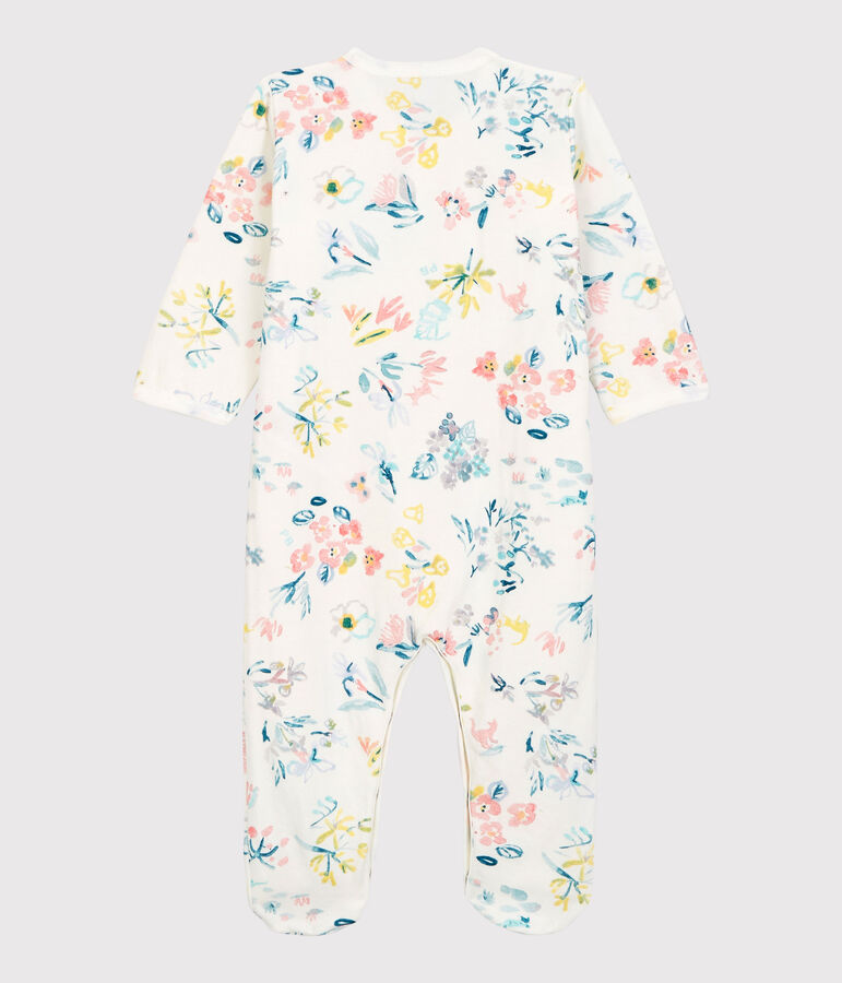 Pijama enterizo de flores de tejido tubular de beb&eacute; ni&ntilde;a blanco/multicolor