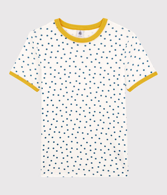 Camiseta de cuello redondo de lunares de algodón de mujer blanco MARSHMALLOW/ MALLARD