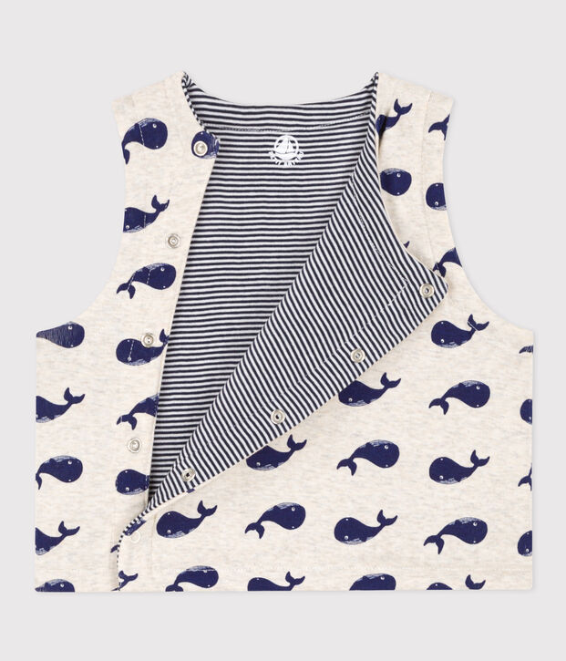 Chaleco reversible de algod&oacute;n con ballenas para beb&eacute; beige/azul