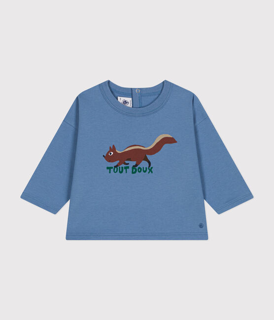Camiseta de manga larga de punto fino para bebé azul BEACH