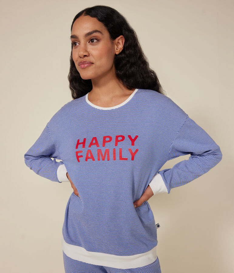 Pijama de algod&oacute;n a rayas para mujer azul/blanco