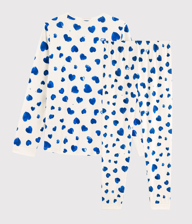 Pijama de chica - mujer con corazones de punto blanco/azul