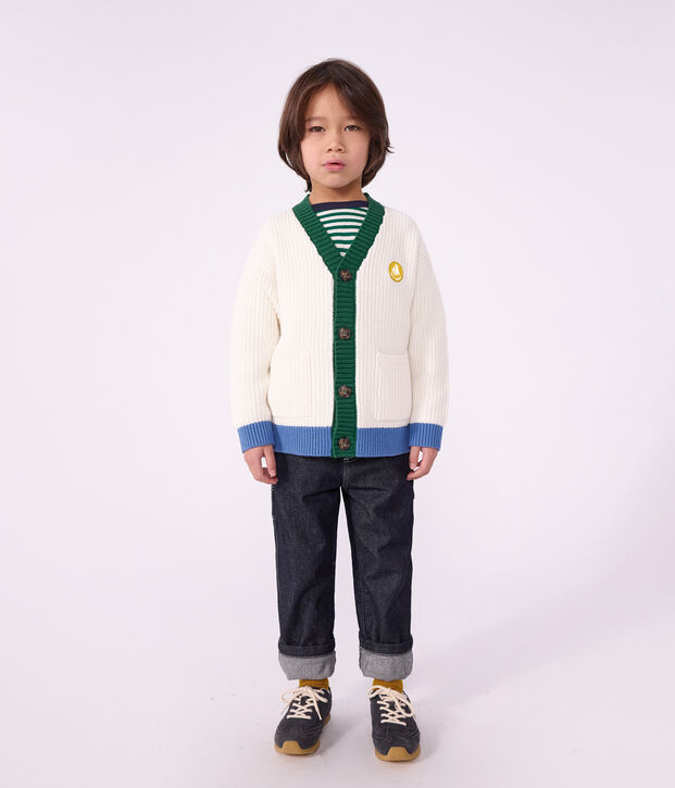 C&aacute;rdigan infantil liso de algod&oacute;n blanco/multicolor