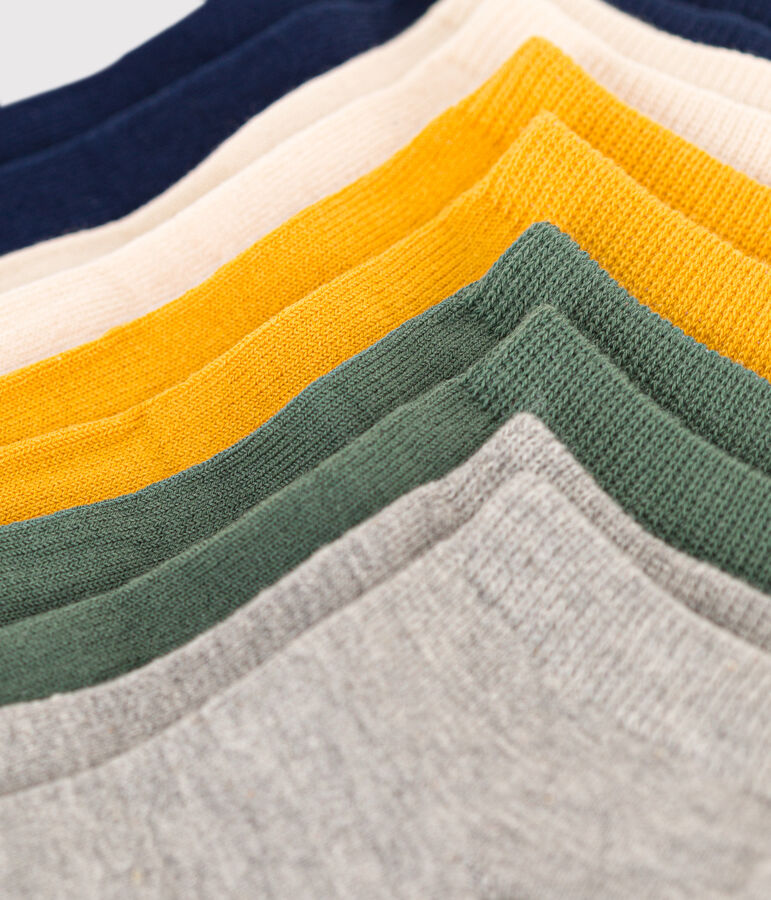 5 pares de calcetines infantiles lisos de algod&oacute;n multicolor