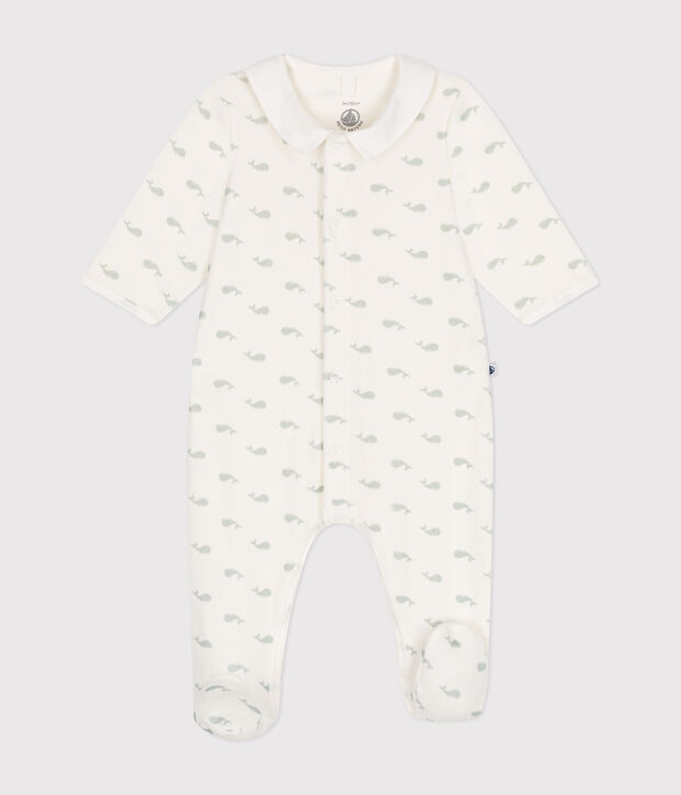 Pijama de terciopelo para beb&eacute; blanco/verde