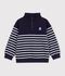 Sudadera infantil de algod&oacute;n a rayas con cremallera en el cuello azul/blanco