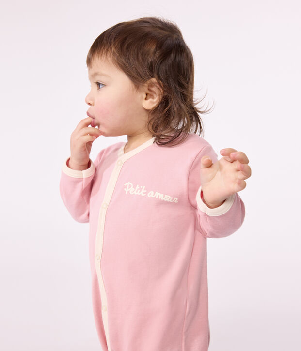 Pijama de algod&oacute;n liso para beb&eacute; rosa