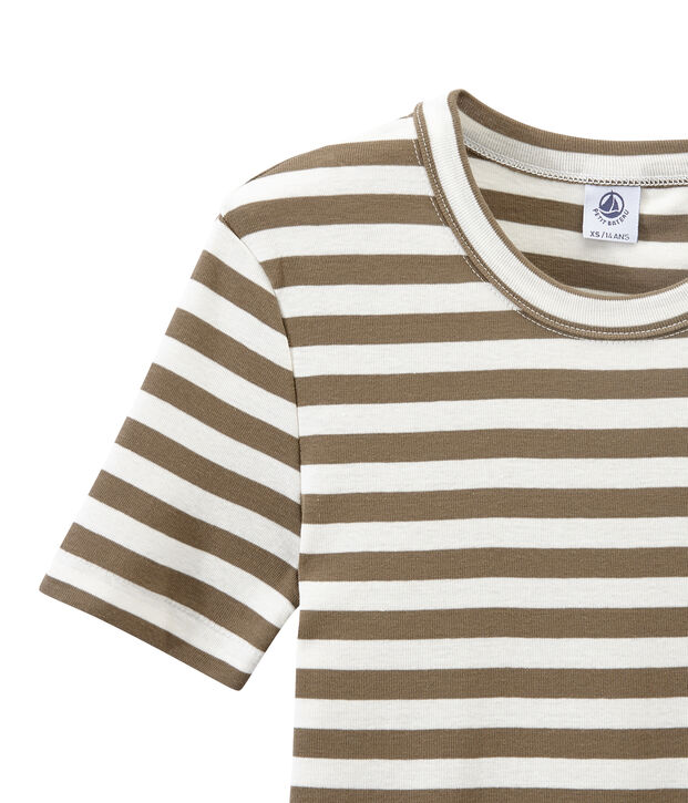 Camiseta de mujer en canal&eacute; original de rayas marron/blanco