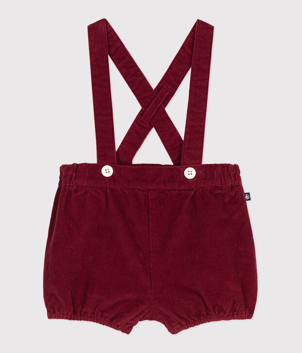 Shorts de pana lisa con tirantes para beb&eacute; rojo