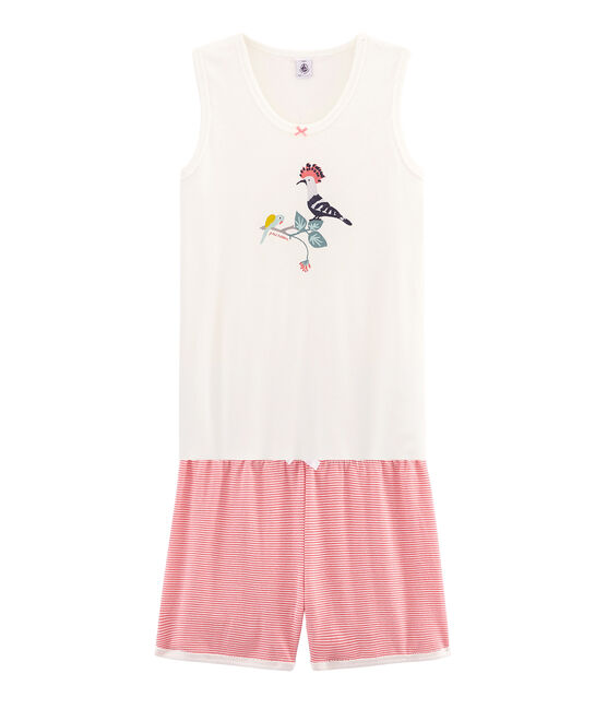Pijama corto de punto para chica rosa CUPCAKE/blanco MARSHMALLOW