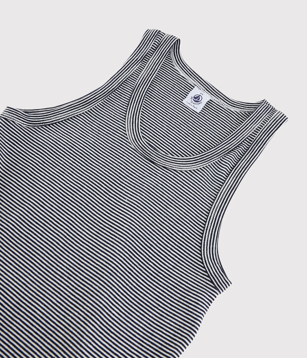 Camiseta de tirantes emblem&aacute;tica de algod&oacute;n de mujer azul/blanco