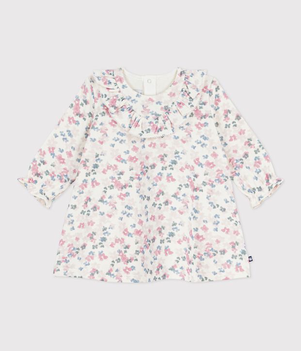 Vestido de algod&oacute;n de manga larga con estampado de flores para beb&eacute; crudo/multicolor