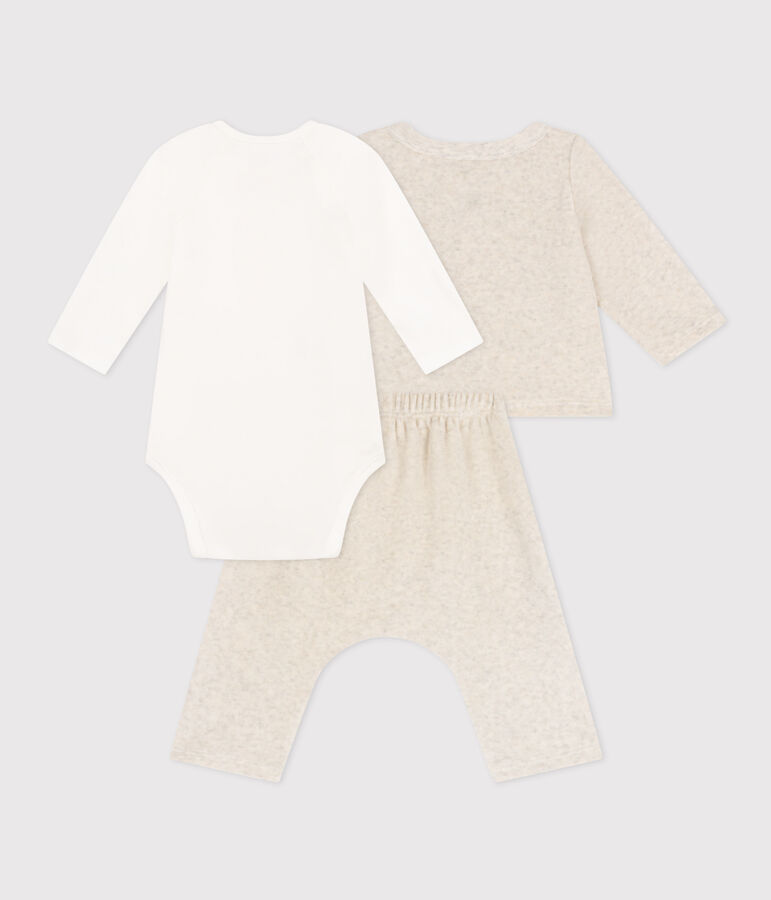 Conjunto de terciopelo y body para beb&eacute; beige