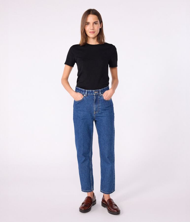 Camiseta Iconique de manga corta de punto liso para mujer negro