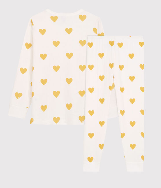 Pijama con estampado de colores amarillas de niña/niño de túbico de algodón orgánico blanco MARSHMALLOW/amarillo OCRE