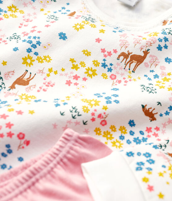 Camisón con estampado de flores de niña de algodón blanco MARSHMALLOW/blanco MULTICO
