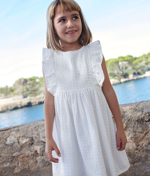 Vestido infantil de algod&oacute;n sin mangas blanco