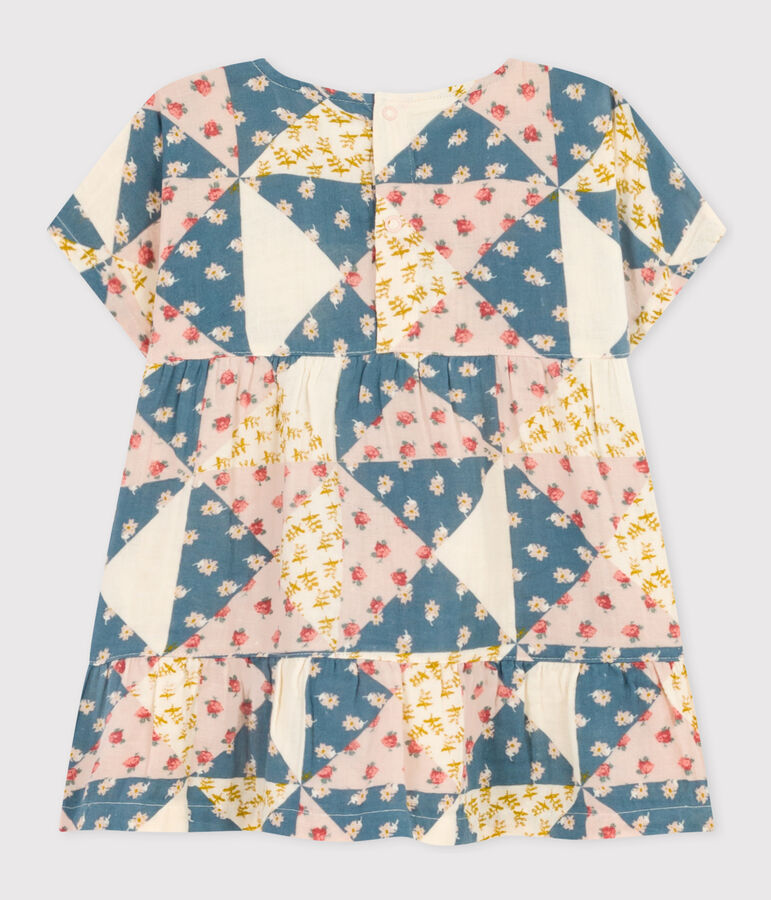 Vestido estampado de manga corta de gasa de algod&oacute;n para beb&eacute; crudo/multicolor