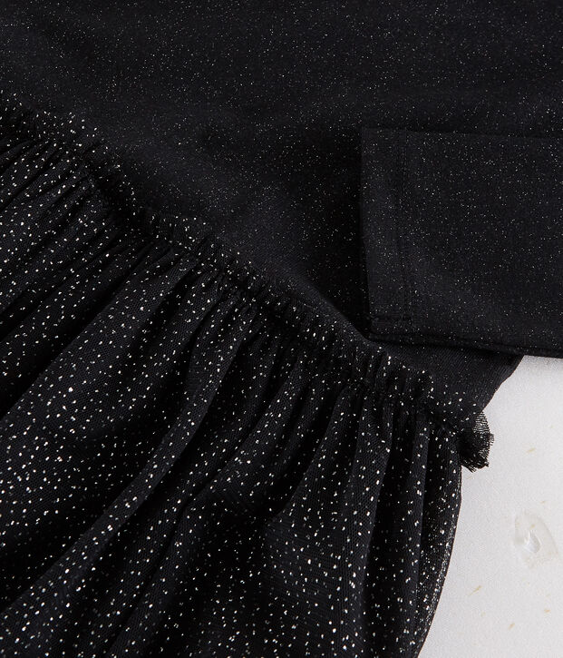 Vestido de dos materiales de tul para mujer negro/amarillo