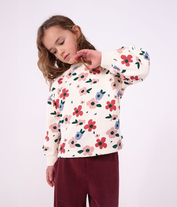 Sudadera infantil de algod&oacute;n con estampado de flores crudo/multicolor