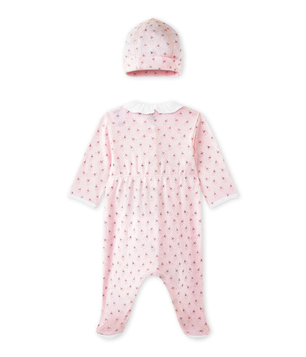 Pijama y gorrito de nacimiento beb&eacute; ni&ntilde;a rosa/multicolor