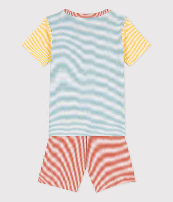 Pijama corto de algodón milrayas tricolor para niño/niña MIMI/ MULTICO