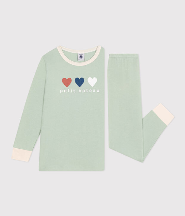Pijama infantil liso de algod&oacute;n verde