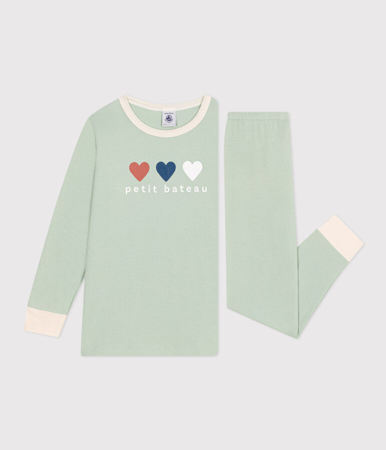 Pijama infantil liso de algod&oacute;n verde