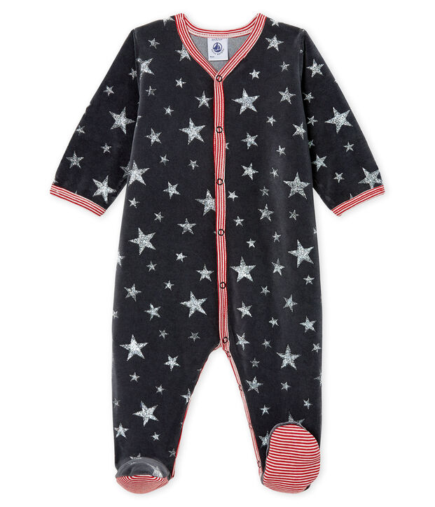Pijama de terciopelo para beb&eacute; ni&ntilde;o gris/gris