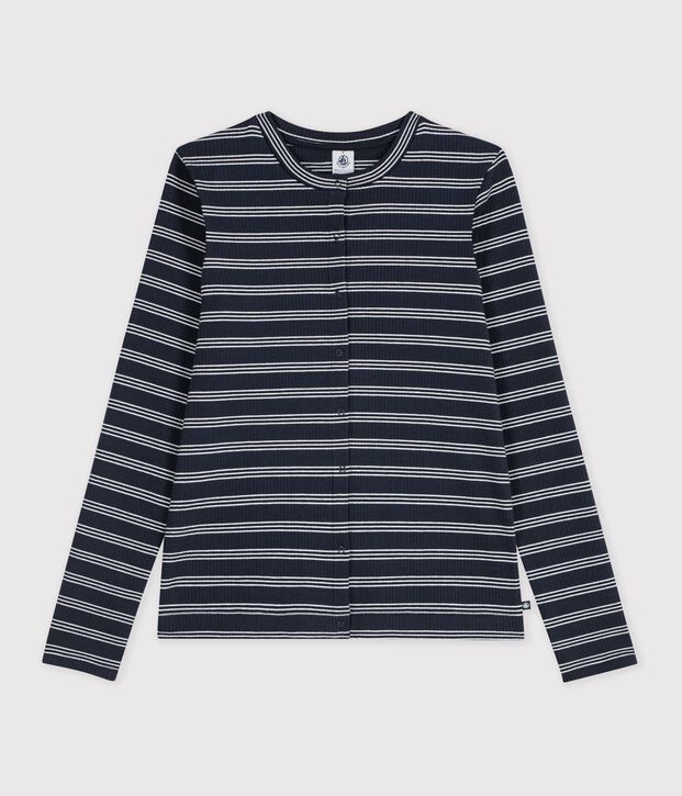 C&aacute;rdigan de algod&oacute;n a rayas para mujer azul/blanco