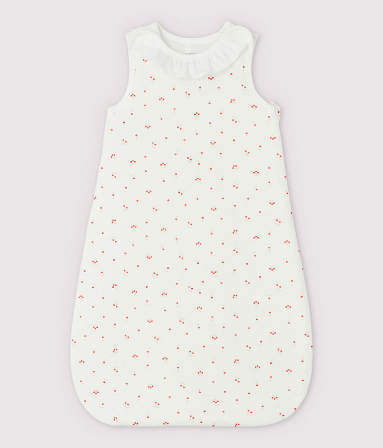 Saco de dormir de cerezas con gorguera de algod&oacute;n ecol&oacute;gico de beb&eacute; blanco/multicolor