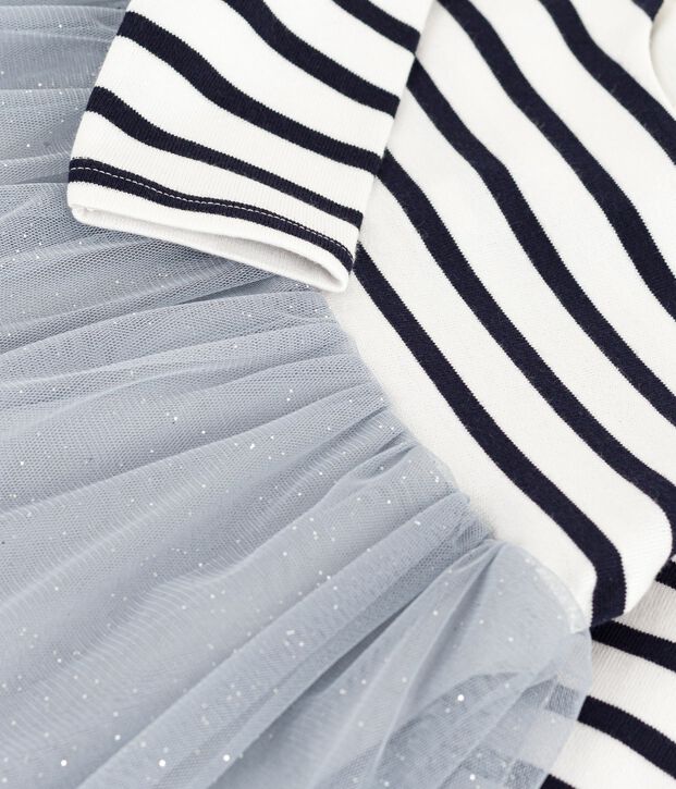 Vestido de dos materiales de manga larga para beb&eacute; azul/multicolor