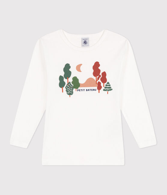 Camiseta de algodón de manga larga para niño blanco ECUME/blanco MULTICO