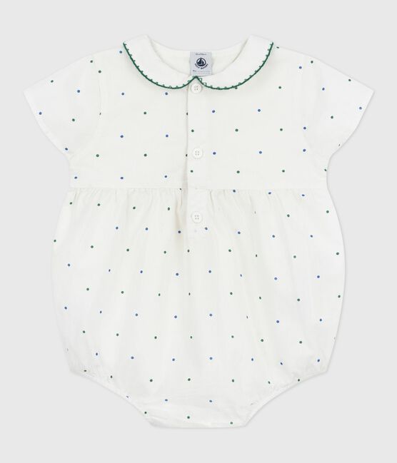 Pelele de algodón de manga corta con cuello y estampado de lunares para bebé blanco MARSHMALLOW/blanco MULTICO