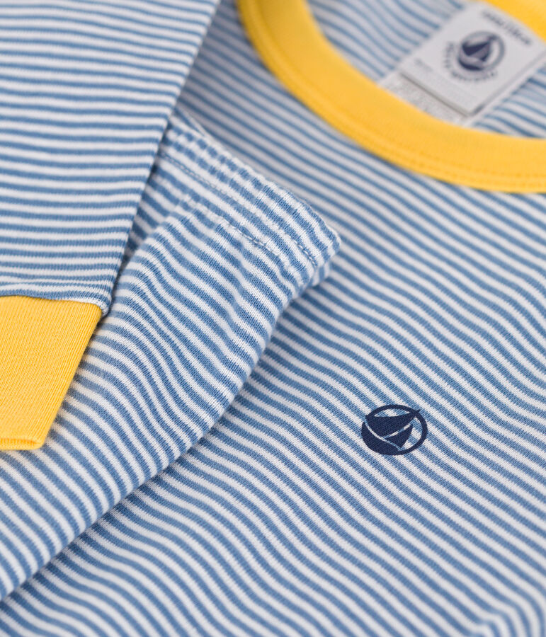 Pijama infantil ajustado de algod&oacute;n a rayas azul/blanco