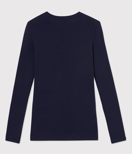 Camiseta de cuello redondo emblemática de algodón de mujer azul SMOKING