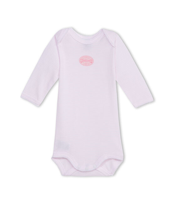 Body de manga larga milrayas para bebé niña rosa VIENNE/blanco ECUME