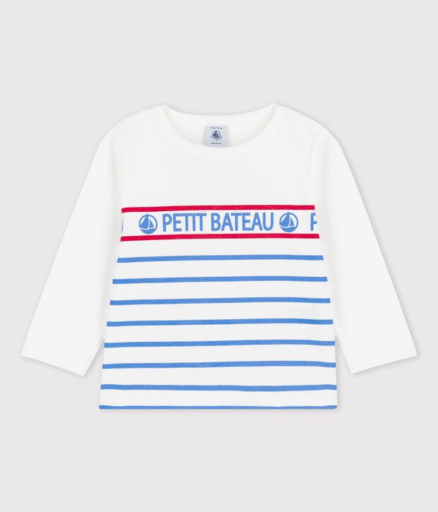 Camiseta de manga larga de jersey para beb&eacute; blanco/azul