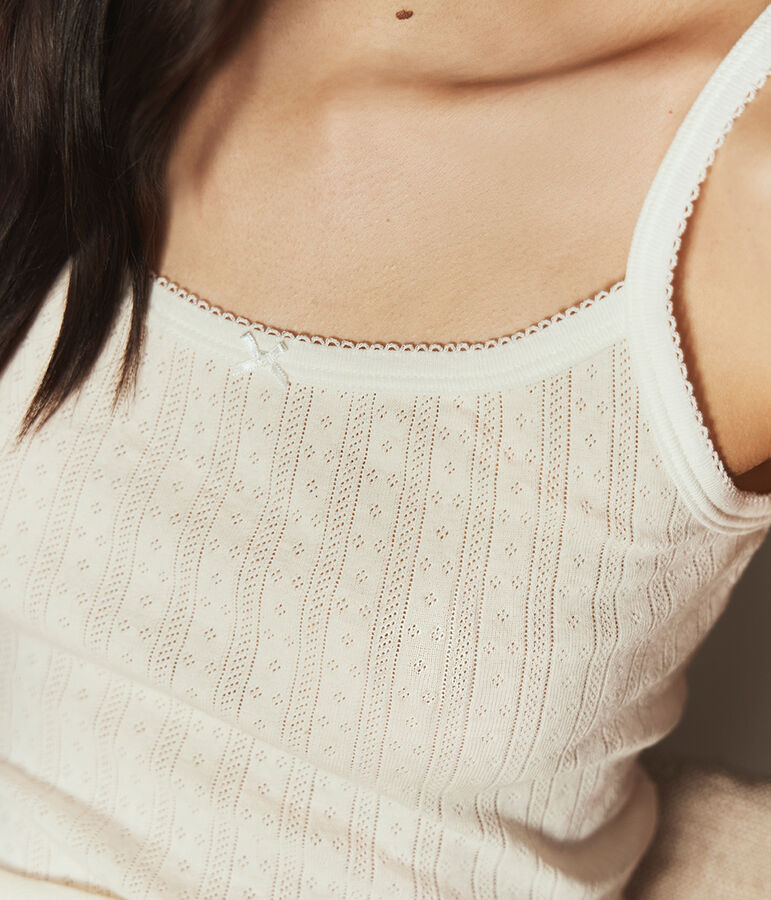 Camiseta de tirantes de algod&oacute;n calado para mujer crudo