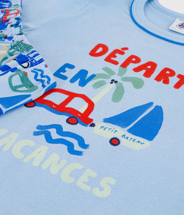 Pijama corto infantil de algod&oacute;n con estampado de coches azul/multicolor