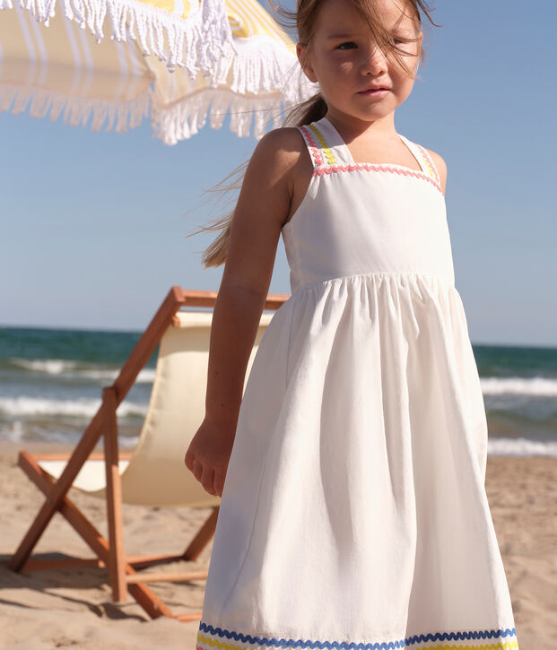 Vestido infantil largo de tirantes de algod&oacute;n blanco
