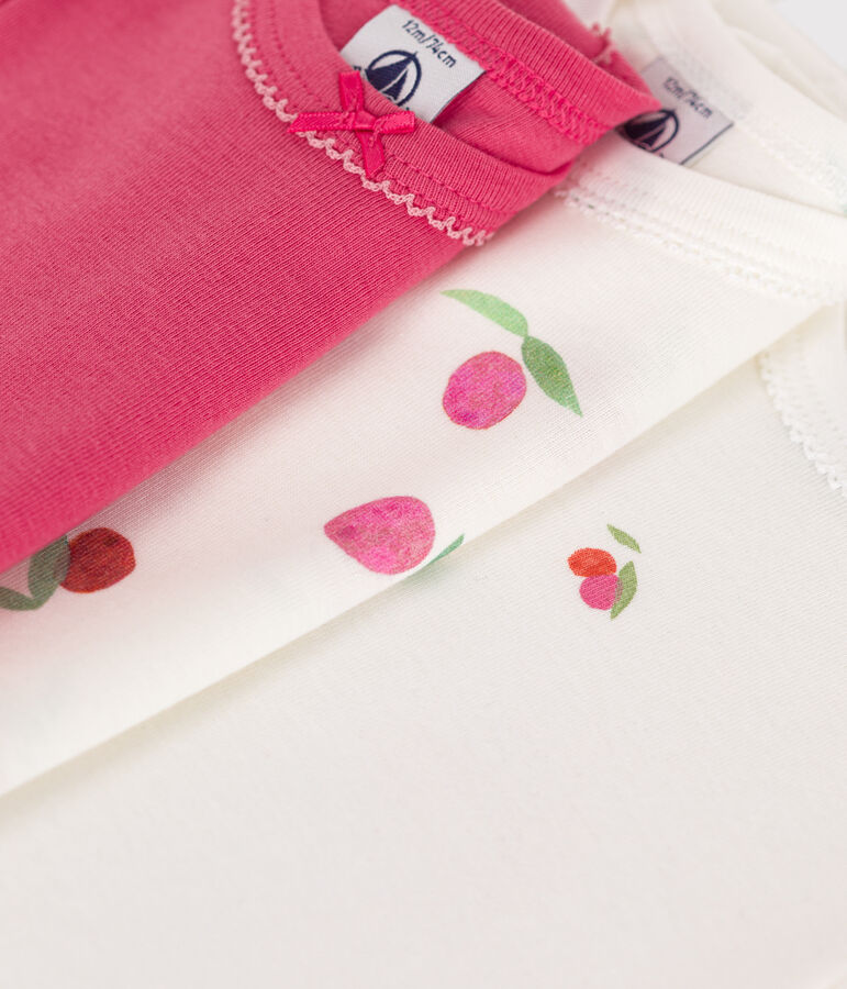 Juego de 3 bodis de algod&oacute;n de manga corta con flores para beb&eacute; multicolor