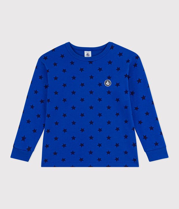 Camiseta infantil de algod&oacute;n de manga larga con estampado azul/azul