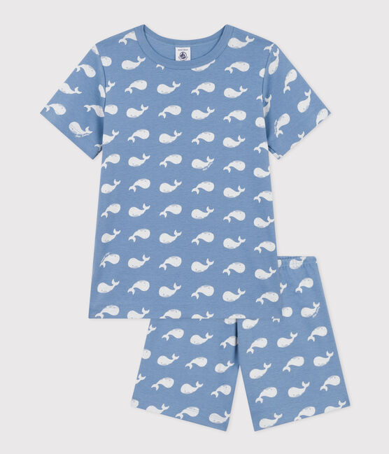 Pijama corto infantil de algodón con estampado de ballena azul BEACH/ MARSHMALLOW